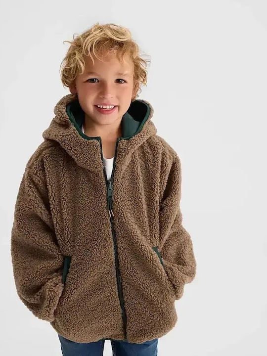 Kids Casual Short Windproof Double Sided Hooded Jacket Green