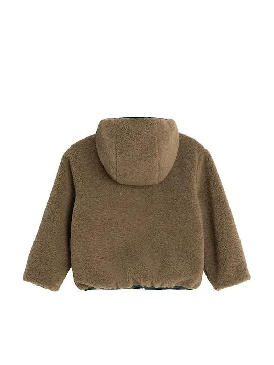 Kids Casual Short Windproof Double Sided Hooded Jacket Green