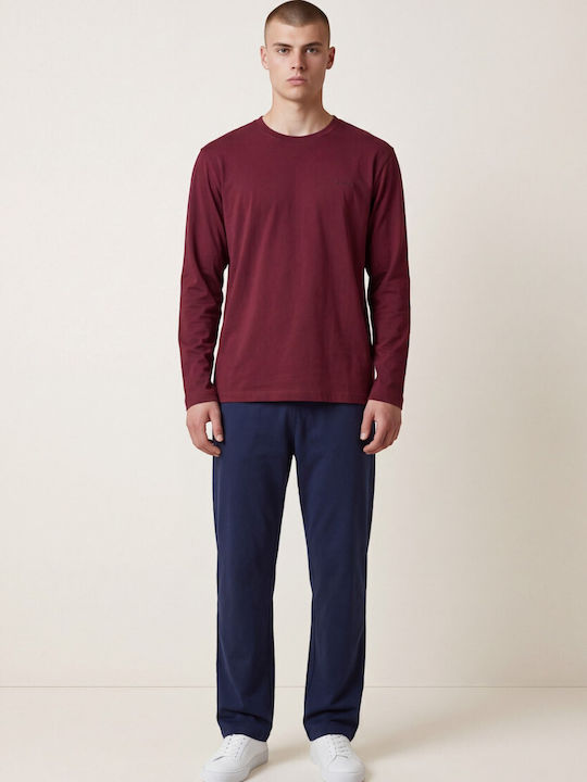 Herrenpyjamas Minerva 100% Baumwolle Pénie Diskretes Logo Burgundisch 90-71478-753-burgundisch
