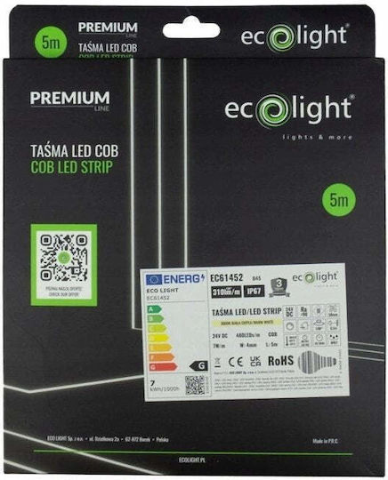 Eco Light Водоустойчива LED лента 24V Топло Бяло Светлина 5m Neon Flex