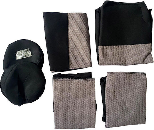 Front Seat Covers Fabric Prime Black-Grey Pair 6 Pieces 11704