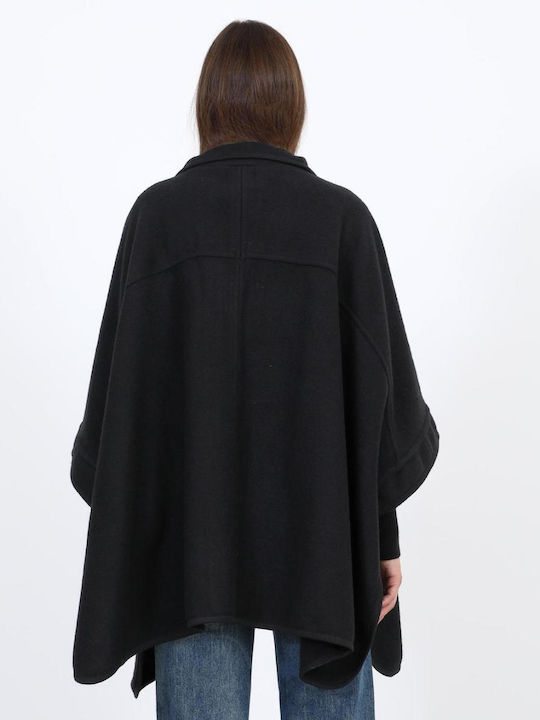 Women's Black Coat with Buttons