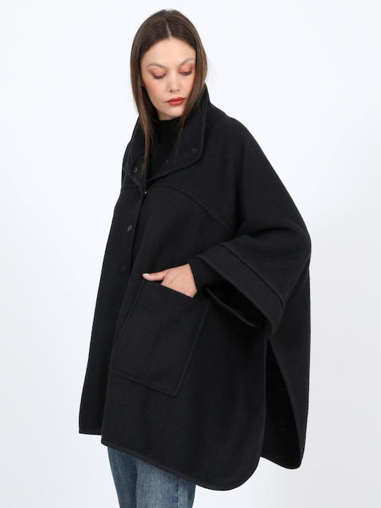 Women's Black Coat with Buttons