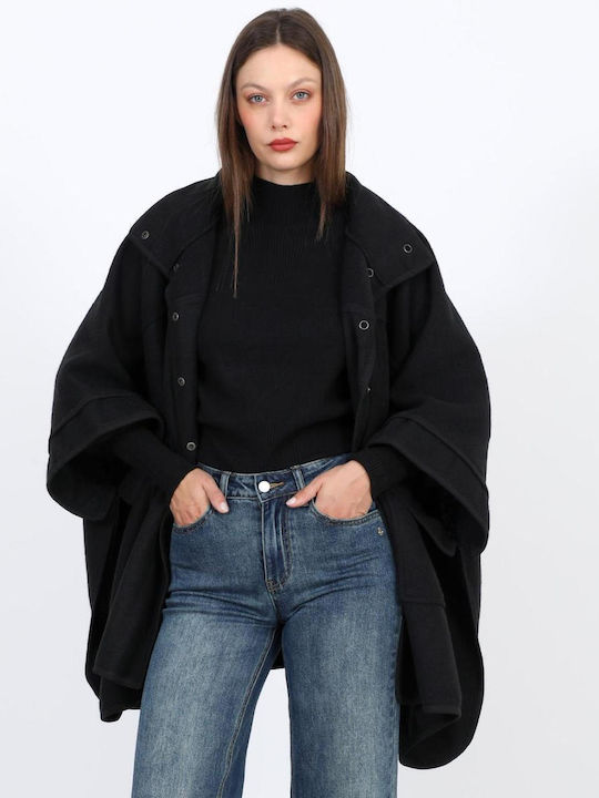 Women's Black Coat with Buttons