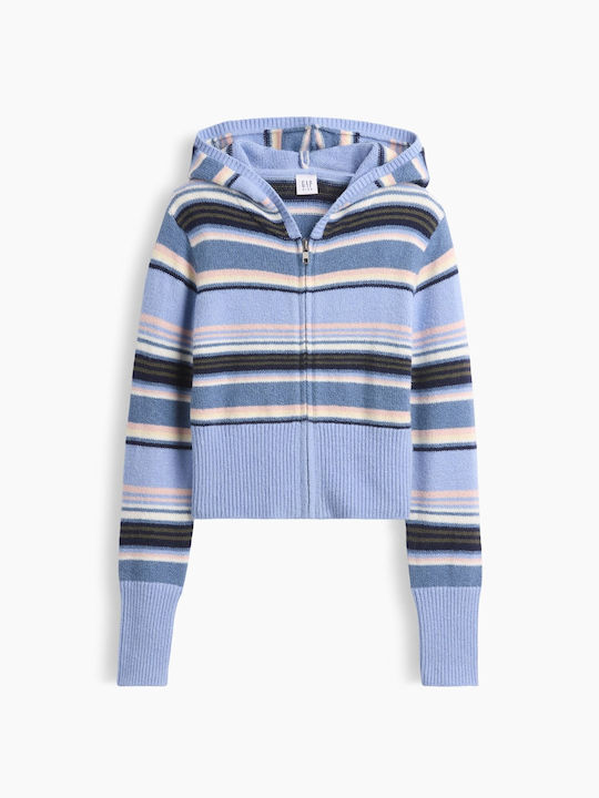 Kids Cardigan Cotton Hooded Blue Pink Stripe