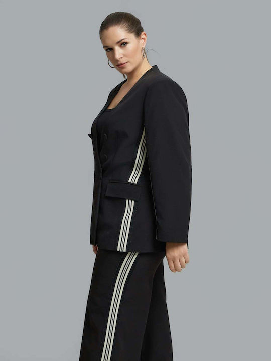 Mat Fashion Дълго Дамско Сако Черно