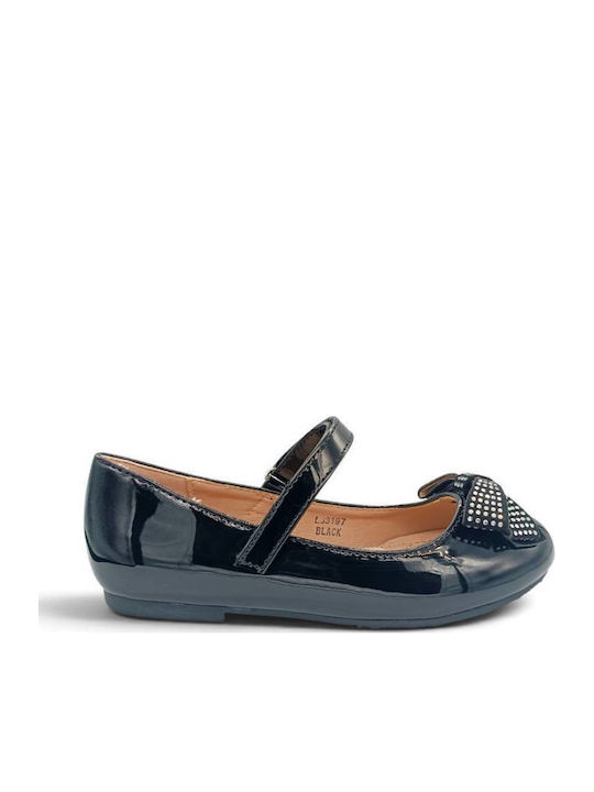 Kids Pumps & Ballerinas Anatomic with Hoop & Loop Closure Patent Leather Black