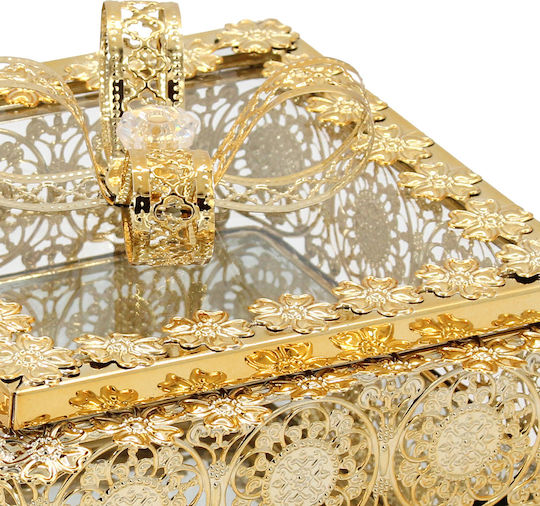 Decorative Metallic Box 17x17x11 Cm Gold Mirror Glass Keskor 90104