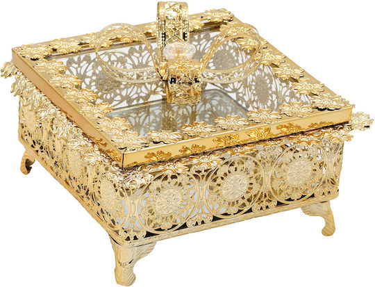 Decorative Metallic Box 17x17x11 Cm Gold Mirror Glass Keskor 90104