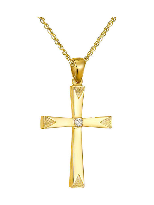 Papoulidis Jewellery Женски Златен Кръст 14 Карата Двулицев Без Верижка