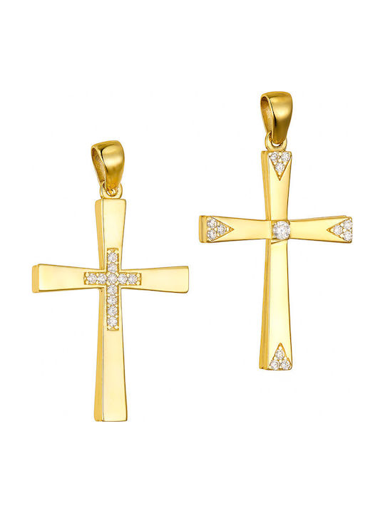 Papoulidis Jewellery Женски Златен Кръст 14 Карата Двулицев Без Верижка