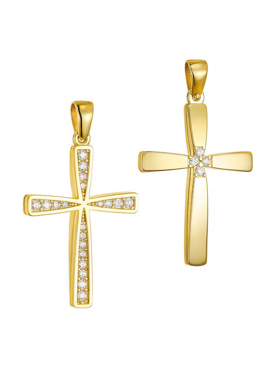 Papoulidis Jewellery Дамски Златен Кръст 14 Карата Двулицев Без Верижка