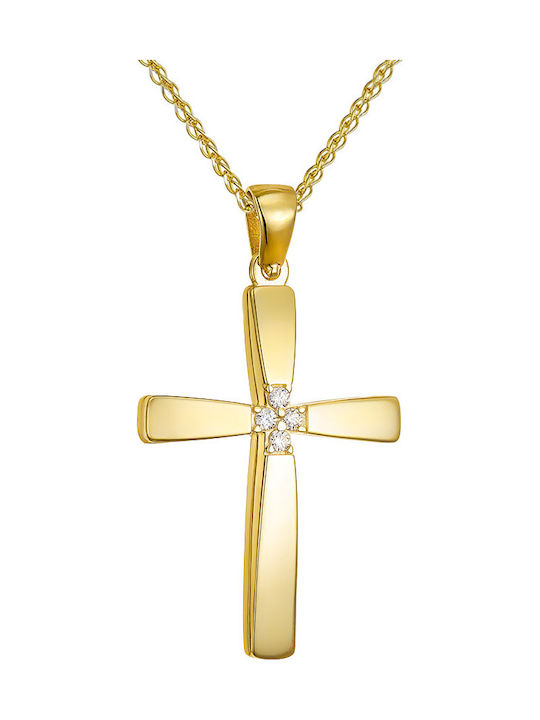 Papoulidis Jewellery Дамски Златен Кръст 14 Карата Двулицев Без Верижка