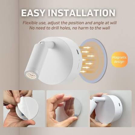 Modern Wall Lamp with Integrated LED with USB Port Black