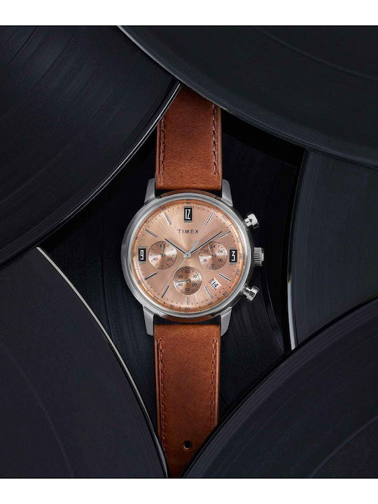 Timex Men's Chronograph Battery Watch with Brown Leather Strap Timex Men's Chronograph Battery Watch with Brown Leather Strap