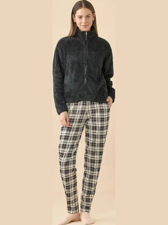Noidinotte Winters Damen Schlafanzug Strickjacke Schwarz