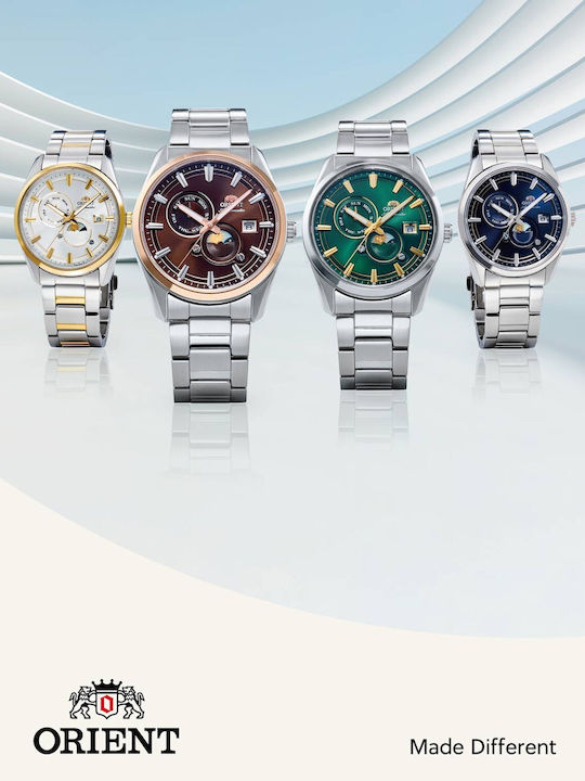 Orient Sun Moon Men's Automatic Watch with Silver Metal Bracelet