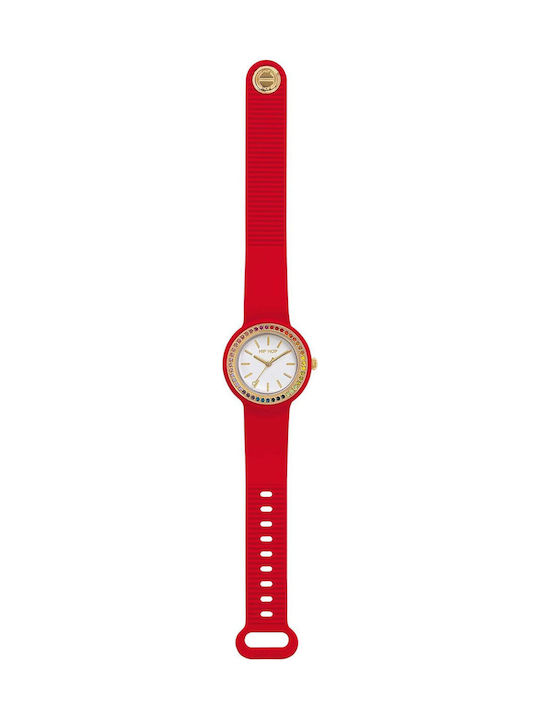 HipHop Women's Watch Battery with Red Rubber Strap