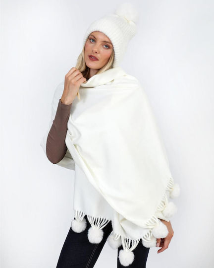 Pom Pom Beanie Unisex Strickmütze in Weiß Farbe