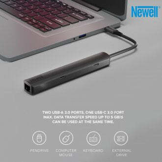 Newell USB хъб с 3 USB 3.0 порта с USB-C / Ethernet Сив