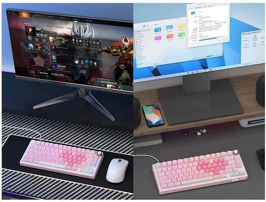 Royal Kludge R75 Гейминг Клавиатура с RGB Осветление (Английски US) Розов