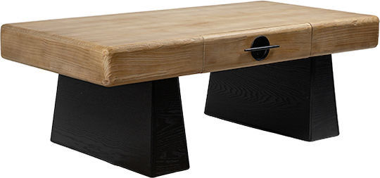 Masa De Cafea Centrală Rectangulară Din Lemn Masiv Cu Sertare Neagră - Naturală L120xL60xÎ42cm