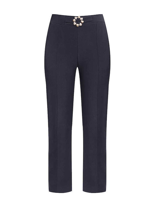 Women's Trousers Elastic Buckle Slim Fit Dark Blue