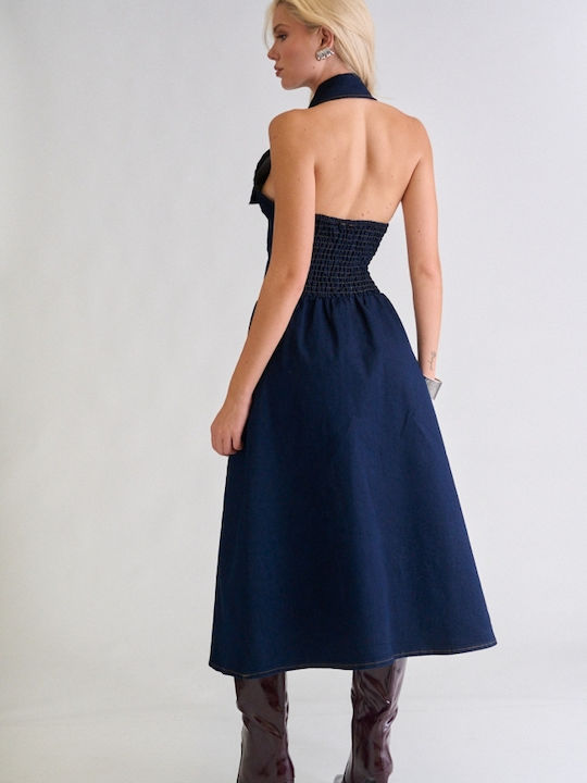 Summer Maxi Shirt Dress Denim Dark Blue