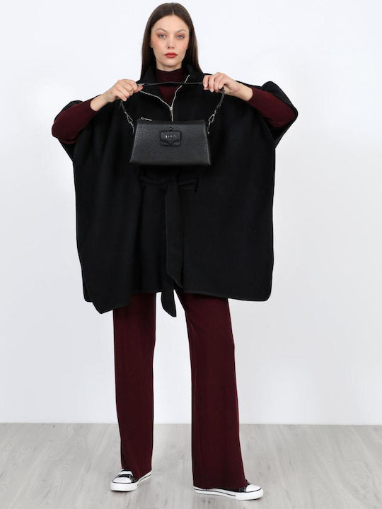 Women's Coat Black with Belt