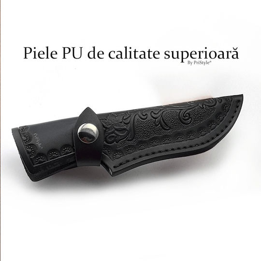Husă Pentru Cuțit De Buzunar Din Piele Pu De Înaltă Calitate Durabilă Elegantă Cu Închidere Sigură Cu Capse Design Gravate Lame Până La 11 Cm 18.5 Cm Neagră Pristyle