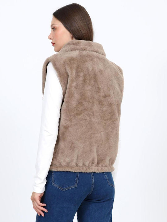 Sleeveless Short Women's Fur Beige