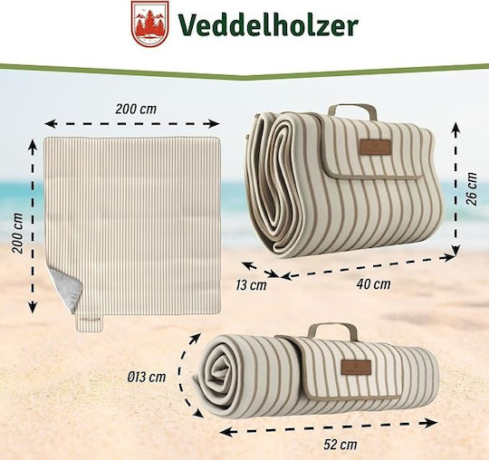 Pături de Picnic pentru Plajă Xxl Veddelholzer 200 X 200 Cm Impermeabil Rezistent la Nisip Termoizolant Strat Moale Pliabil Formă de Geantă Lavabil