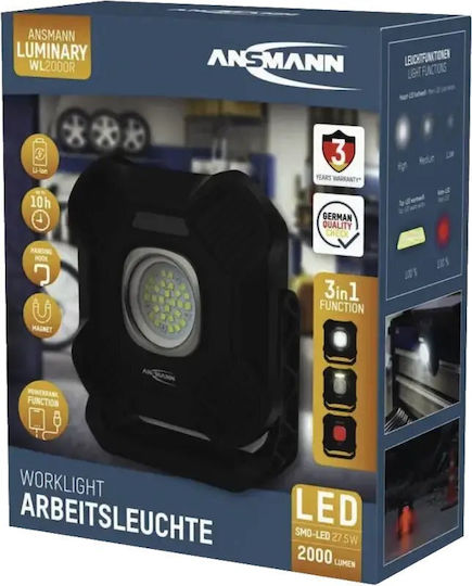 Ansmann Rechargeable LED Work Projector IPX4 with Brightness up to 2000 Lumen