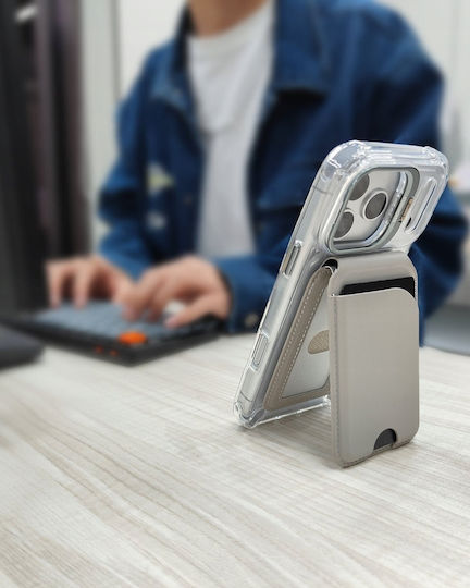 Portofel Magnetic Pentru Telefon Jabees MagSafe 4 Carduri Blocare Rfid + Suport Magwallet Secure Gri