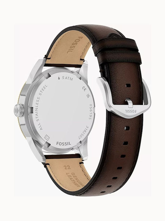 Fossil Multifunction Men's Watch 42mm Battery with Brown Leather Strap Fossil Multifunction Men's Watch 42mm Battery with Brown Leather Strap