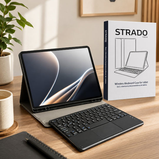 4KOM Калъф С Тъчпад Клавиатура За Galaxy Tab S10 Lite 10.9 Sm-x406 Sm-x400 2025 Защитен Черен