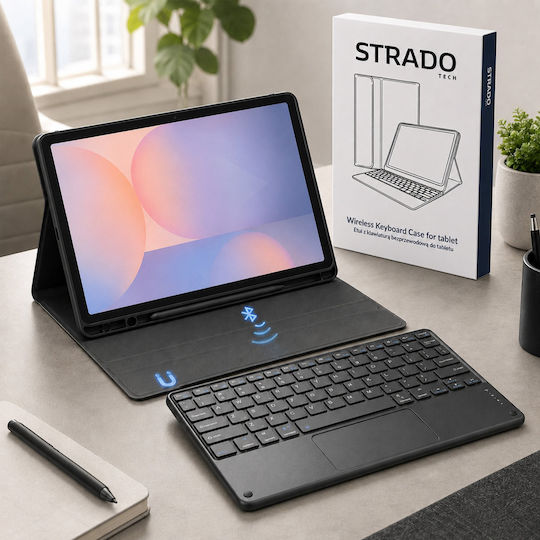 4KOM Калъф С Тъчпад Клавиатура За Galaxy Tab S10 Lite 10.9 Sm-x406 Sm-x400 2025 Защитен Черен