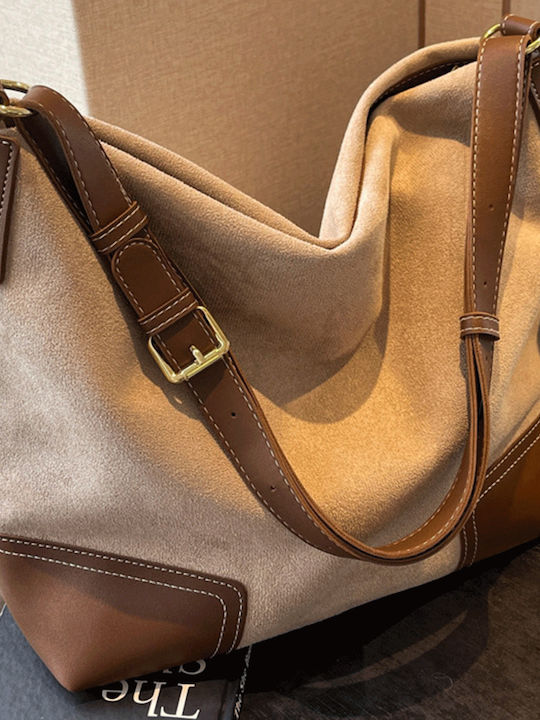 Geantă Shopper Dama Suede Ecru