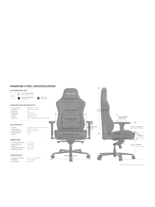 Anda Seat Phantom 4 Pro Fabric Gaming Chair with Adjustable Arms Black