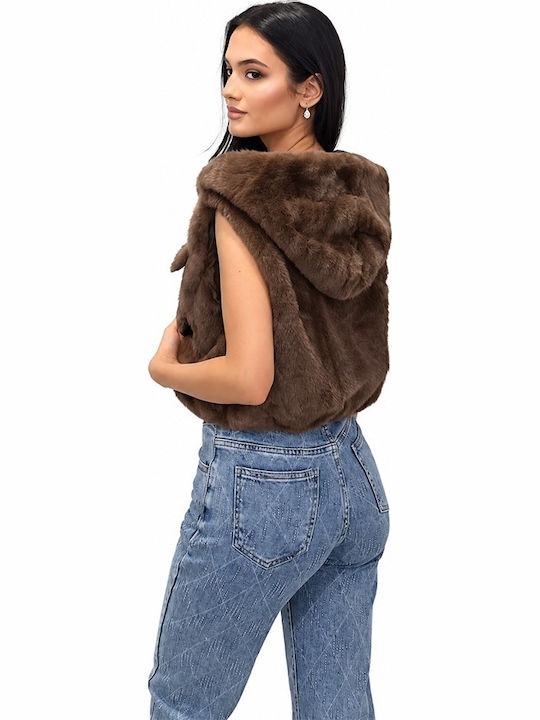 Blană Lungă Fără Mâneci Pentru Femei Brown