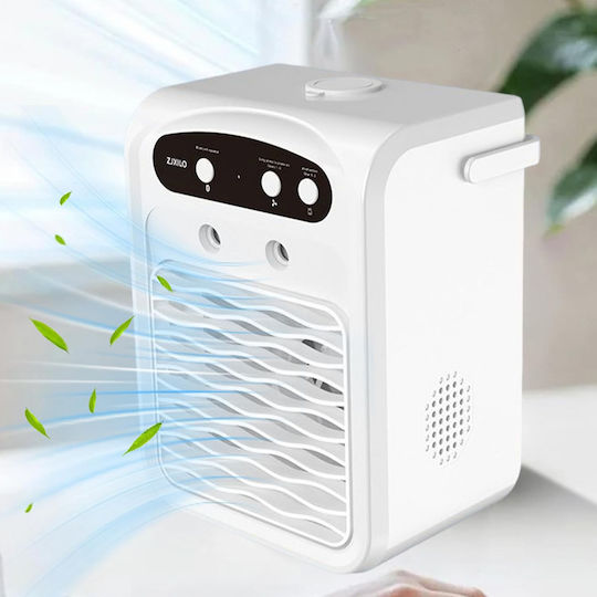 Mini Air Conditioner 1000 Ml Water Tank 3 Wind Speeds Bluetooth Diffuser Colored Ambient Light Fast Cooling White