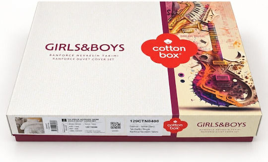 Cottonbox Σετ Παπλωματοθήκη Βαμβακερή 160x220cm Μονή με Μαξιλαροθήκη & 1 Σεντόνι Dashon Yellow
