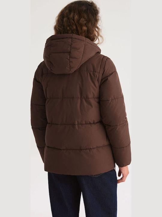 Damen Jacken Lang Puffer Für Winter Braun
