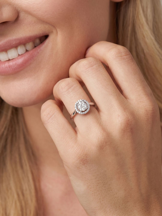 Diamond Group Single Stone Ring In 18K White Gold With Diamond
