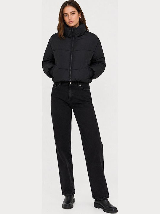 Crop Γυναικείο Puffer Μπουφάν για Χειμώνα Μαύρο