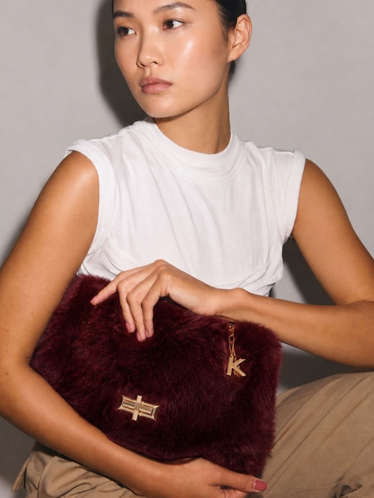 Fur Women's Shoulder Bag Burgundy