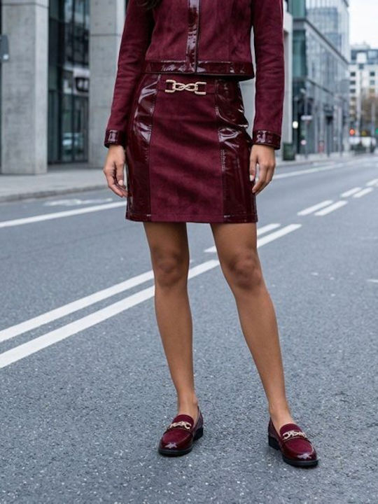 Lackleder Damen Mokassins in Burgundisch Farbe