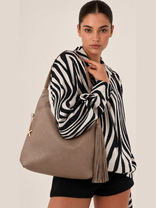 Fabric Knitted Women's Shoulder / Crossbody Bag Beige-dark