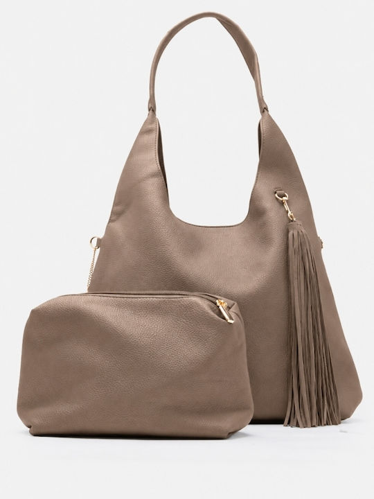 Fabric Knitted Women's Shoulder / Crossbody Bag Beige-dark