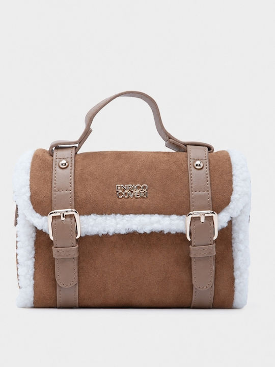 Γούνινη Γυναικεία Satchel Τσάντα Suede Καφέ